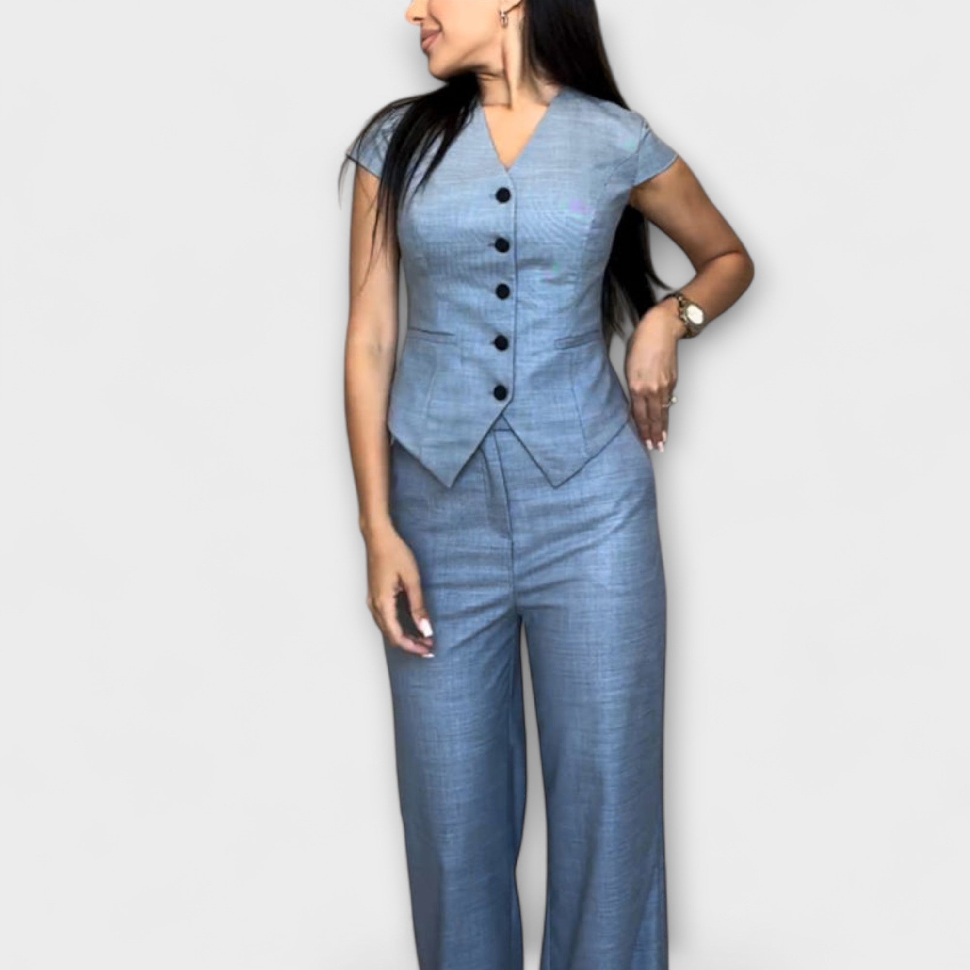 Ivy - Blaues Set mit V-Top und Hose