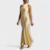 Lennon - Olivgrünes elegantes Satin-Maxikleid