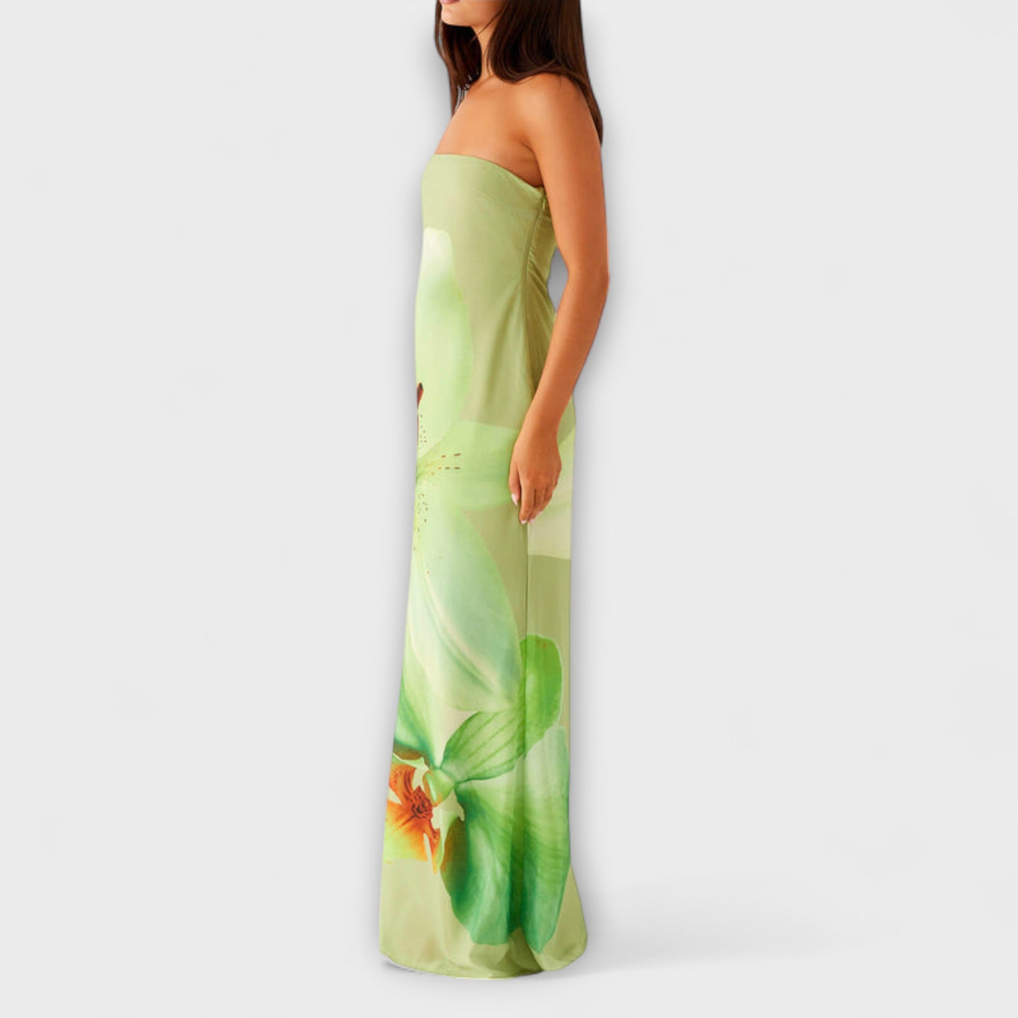 Zephyra - Grünes Off-Shoulder-Maxikleid mit Blütendruck