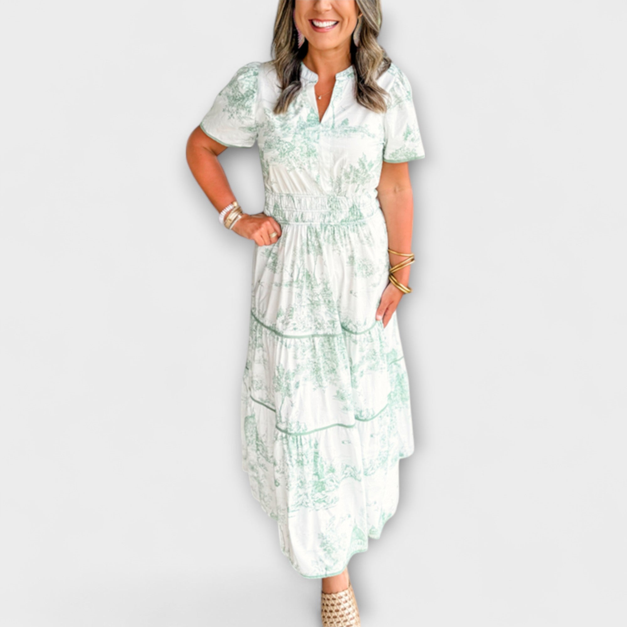 Eliza - Cremefarbenes Toile-Maxikleid mit Spitze