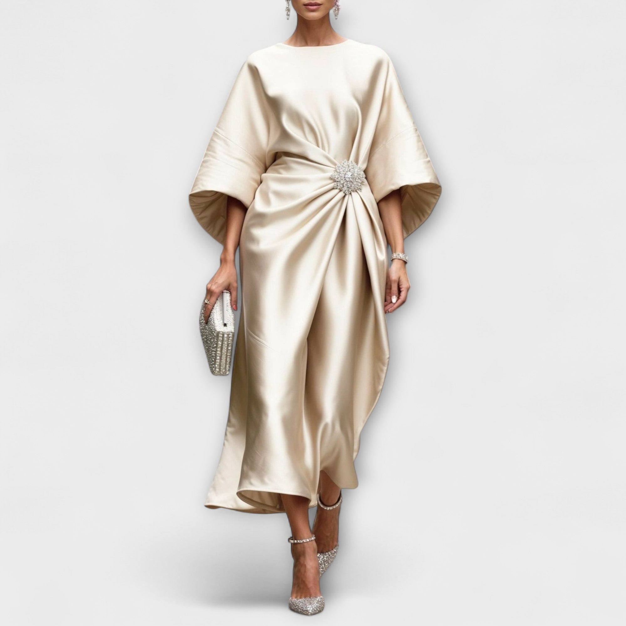 Luxe - Hellblaues schimmerndes Satin-Langkleid