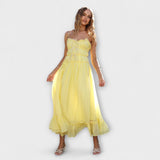 Celine - Gelbes Maxikleid mit Rüschensäumen