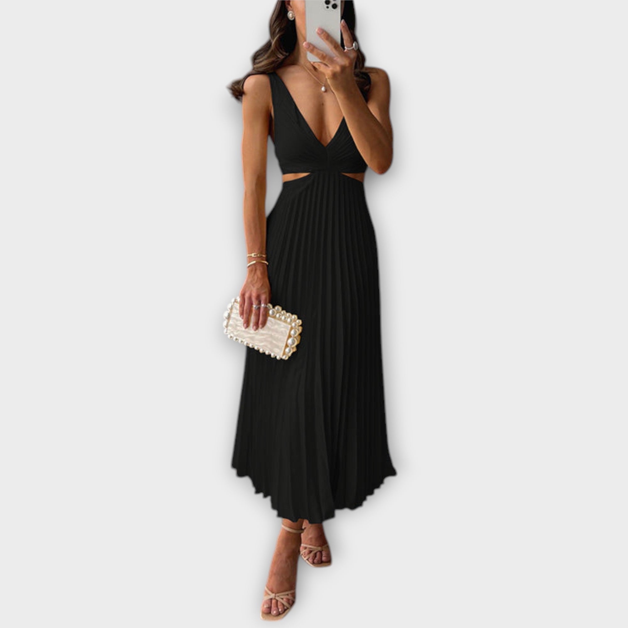 Elegantes gelbes Midi-Abendkleid mit Plissee