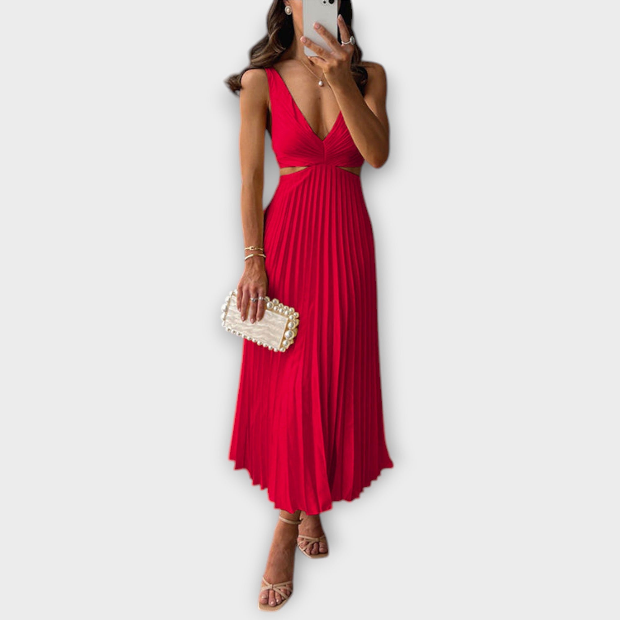 Elegantes gelbes Midi-Abendkleid mit Plissee