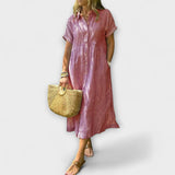 Anorea - Hellblaues gestreiftes Hemdblusenkleid