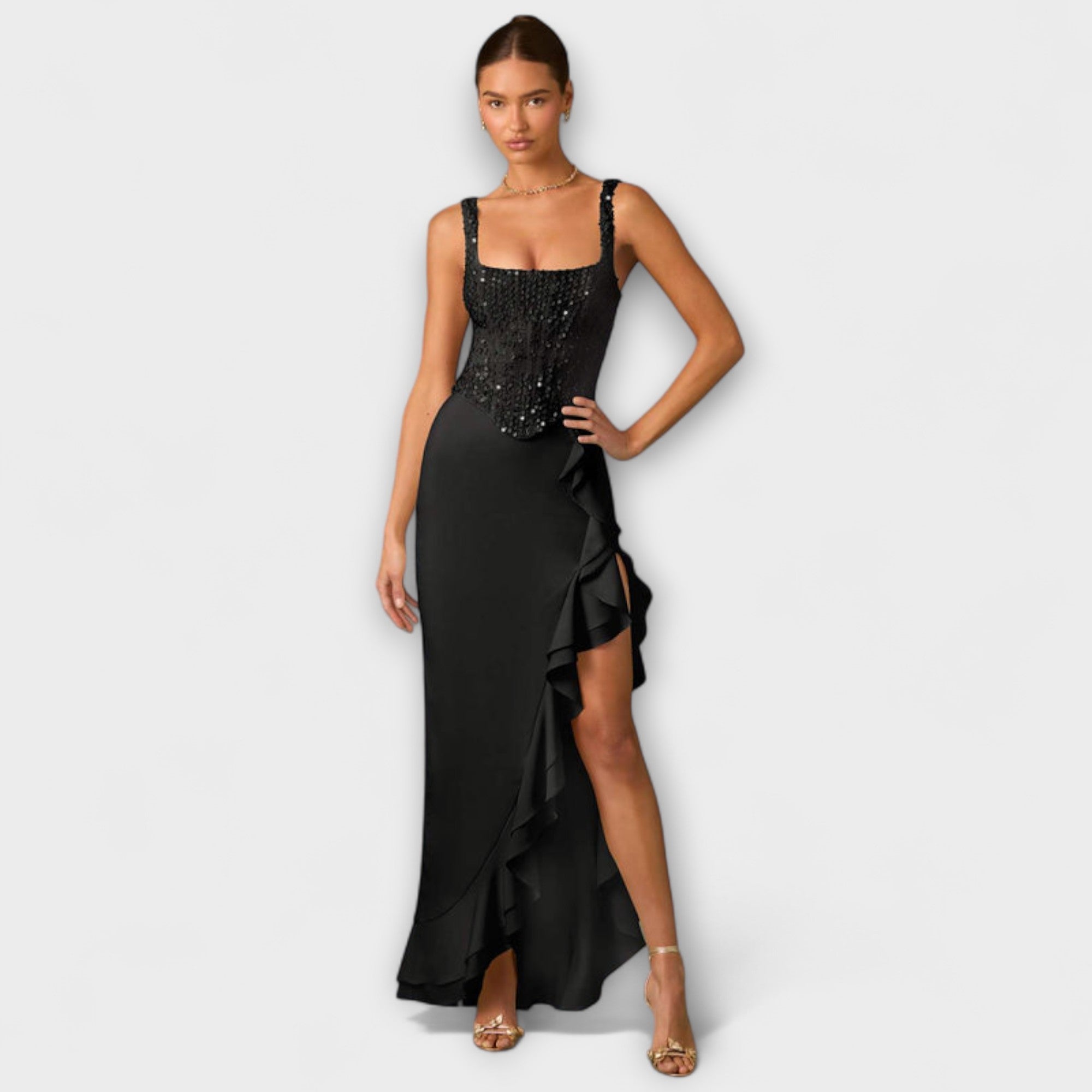 Bella - Gelbes Rüschensatin-Korsettkleid