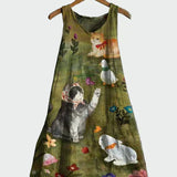 Grünes Kleid mit Hundemotiv
