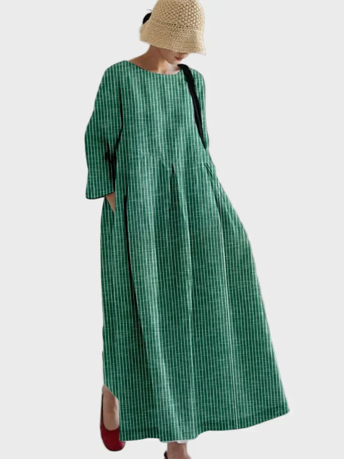 Rostrotes Streifen-Leinenkleid