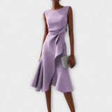 Juliette - Rostrotes drapiertes asymmetrisches Midikleid