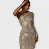 Margely - Goldenes One-Shoulder-Abendkleid mit Pailletten
