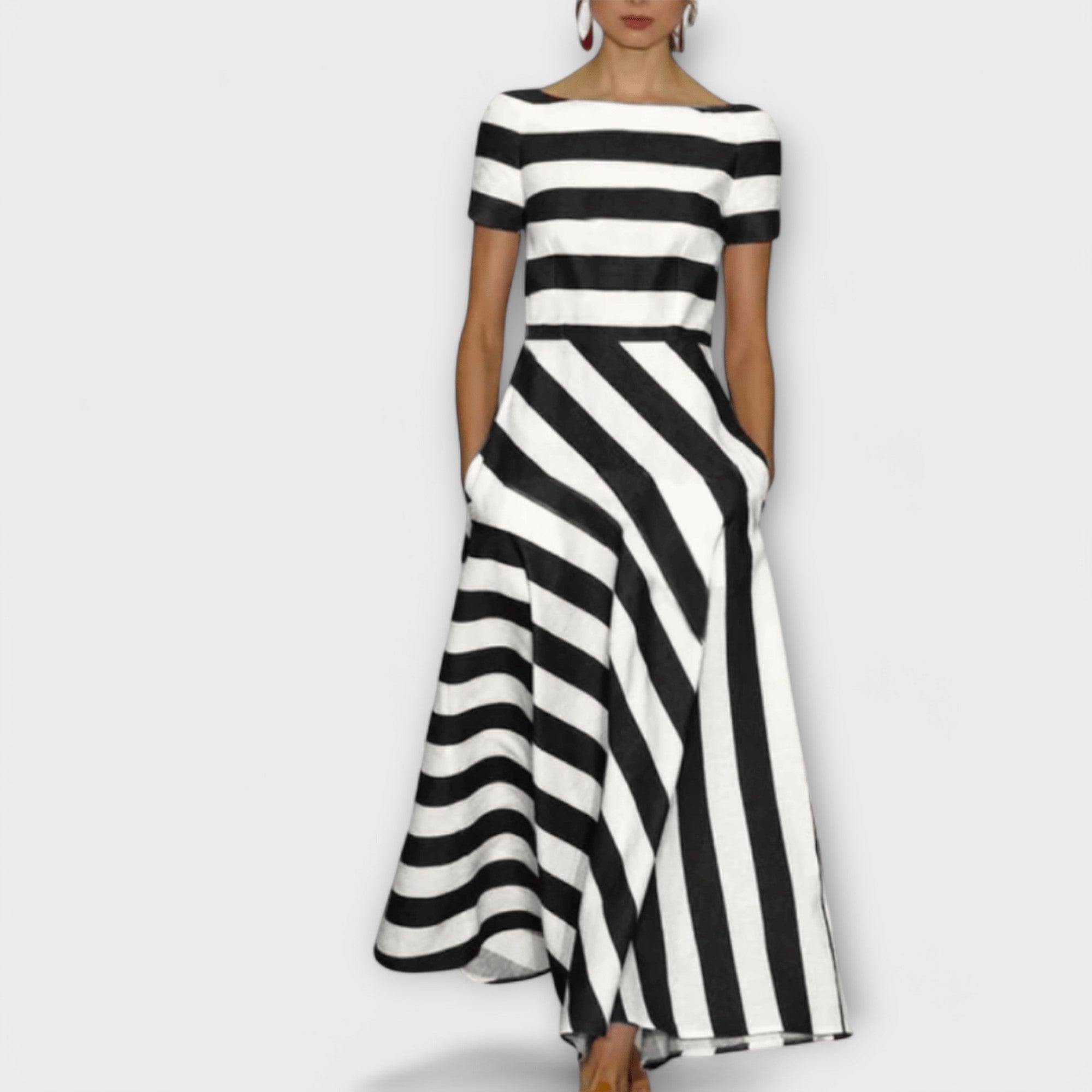 Janell - Rot-weisses gestreiftes Maxikleid