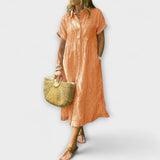 Anorea - Hellblaues gestreiftes Hemdblusenkleid