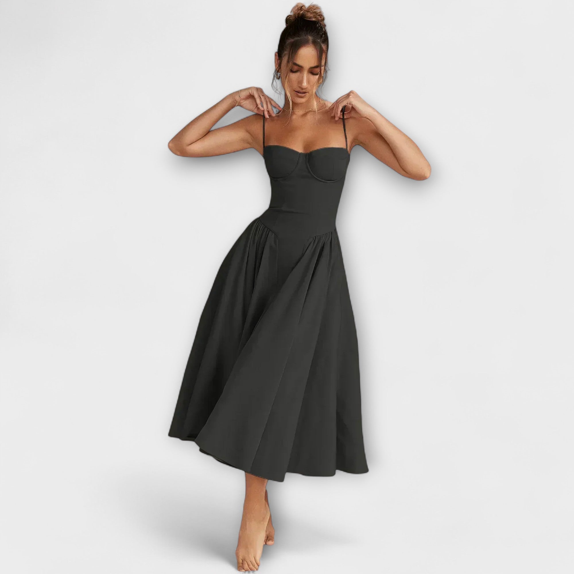 Rosalie - Salbeigrünes ärmelloses Korsettkleid