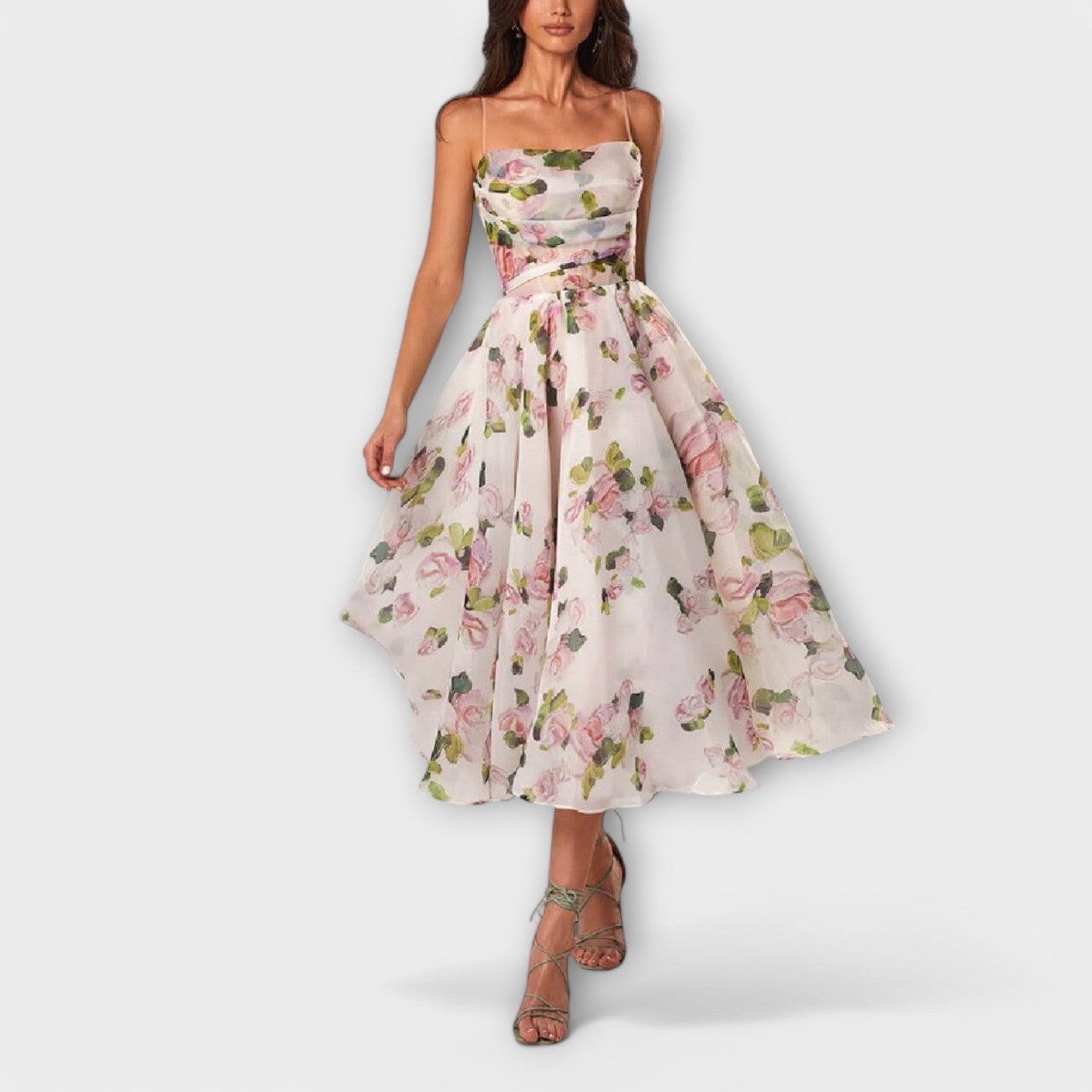 Elegantes Chiffon-Midikleid mit lila Blütenmuster
