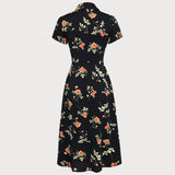Glória - Schwarzes Midikleid mit Blütenmuster