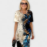 Barbara - Schwarz-blaues Kleid mit Sommerblütenmuster