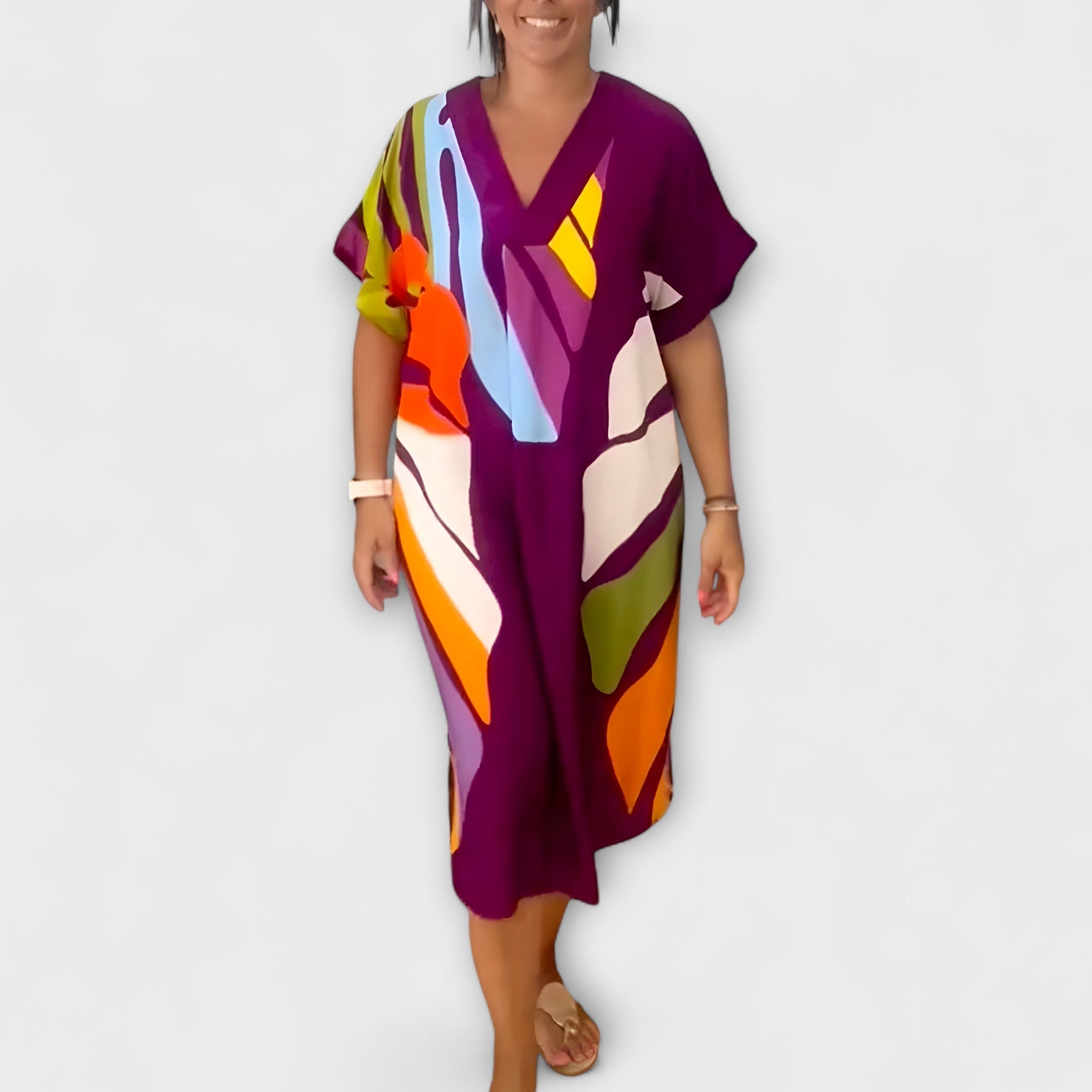 Roos - Lässiges Kleid mit buntem Blätterdruck