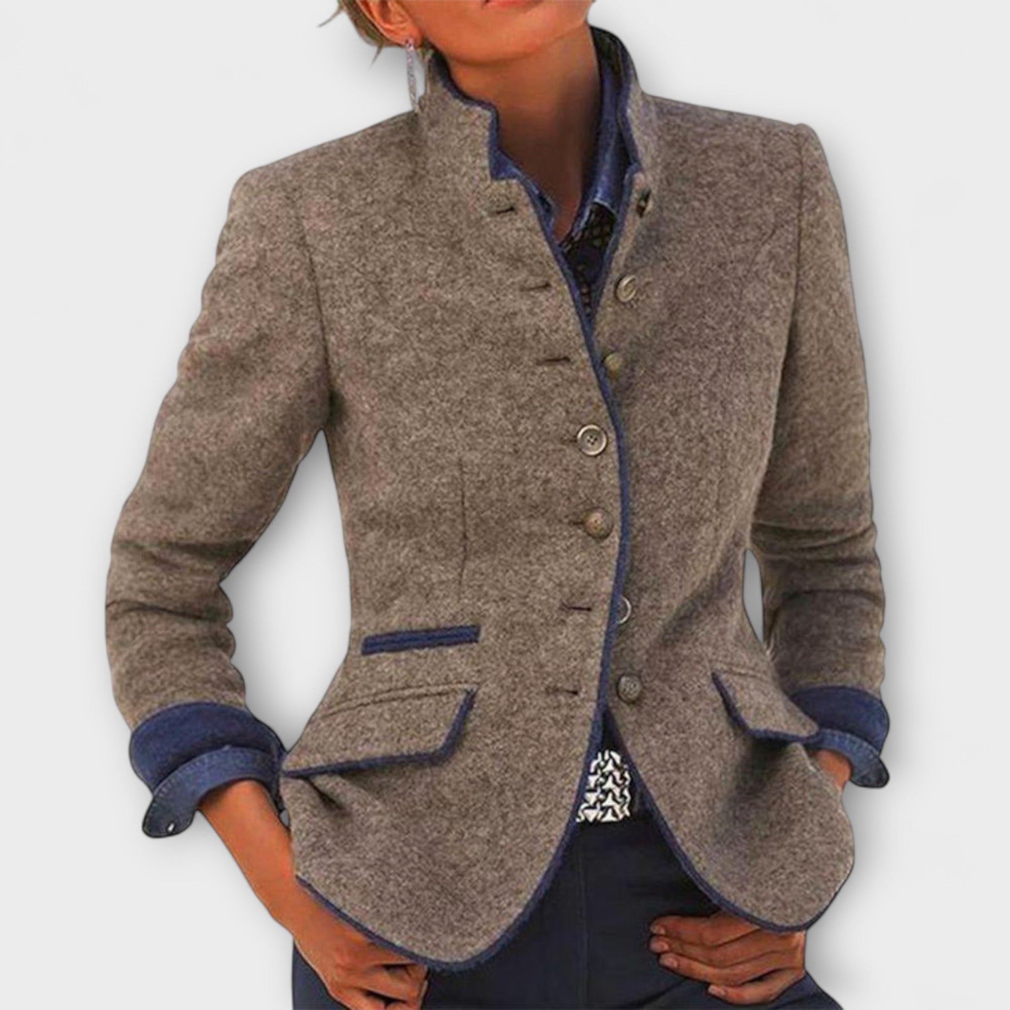 Aurea - Beige elegante Tweed-Langarmjacke