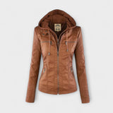 Amélie - Braune Lederjacke mit Stehkragen