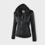 Amélie - Braune Lederjacke mit Stehkragen