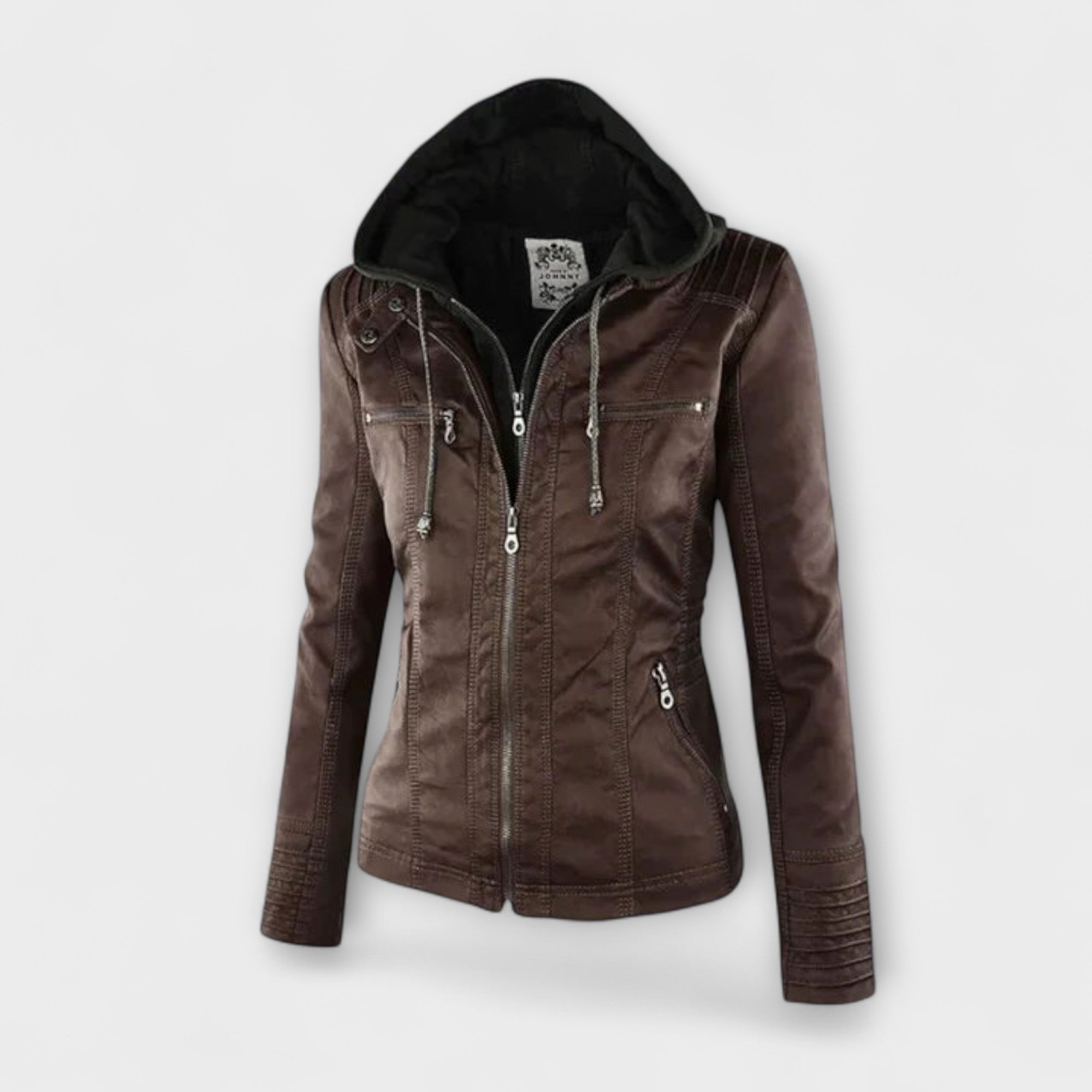 Amélie - Braune Lederjacke mit Stehkragen