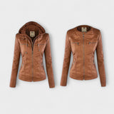 Amélie - Braune Lederjacke mit Stehkragen