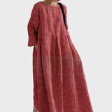 Rostrotes Streifen-Leinenkleid