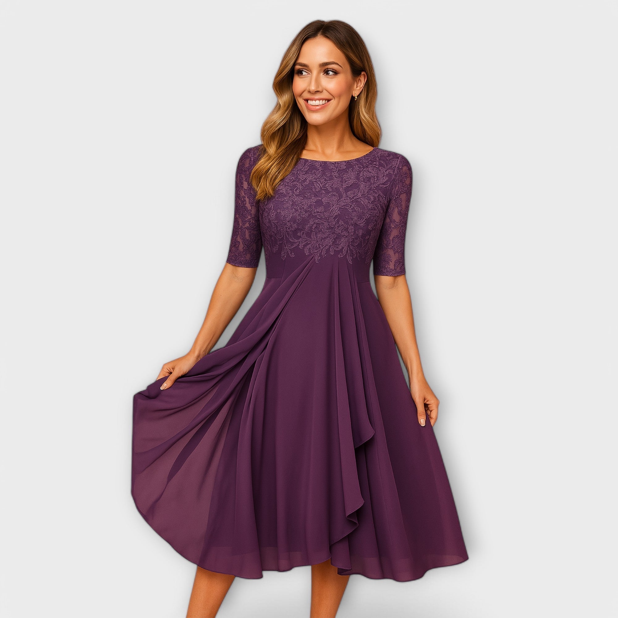 Petrolblaues Kleid für Hochzeitsgäste mit Spitze