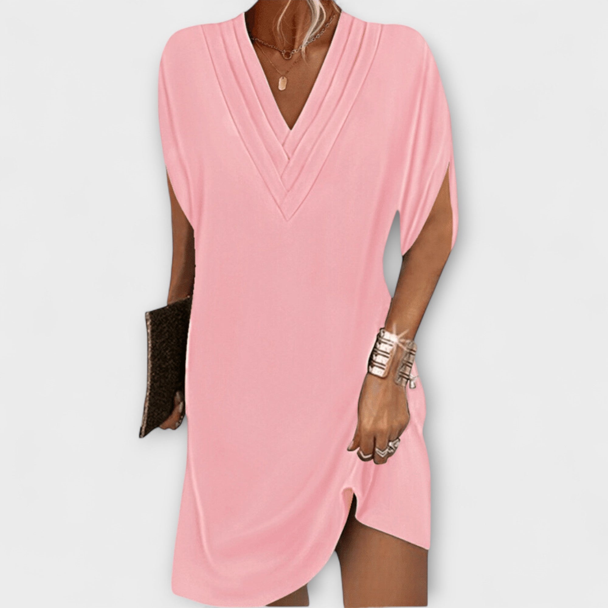 Apollonia - Schwarzes Elegantes Shift-Kleid mit V-Ausschnitt