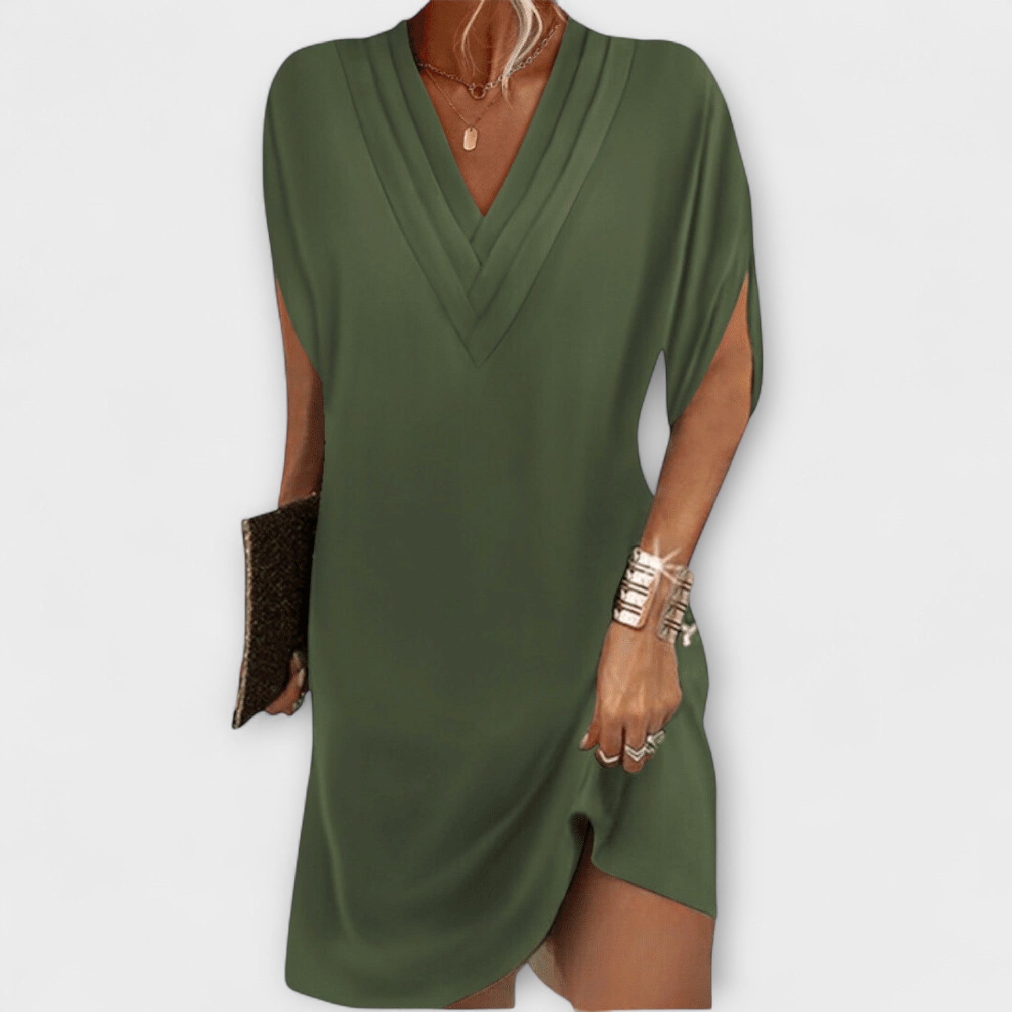 Apollonia - Schwarzes Elegantes Shift-Kleid mit V-Ausschnitt