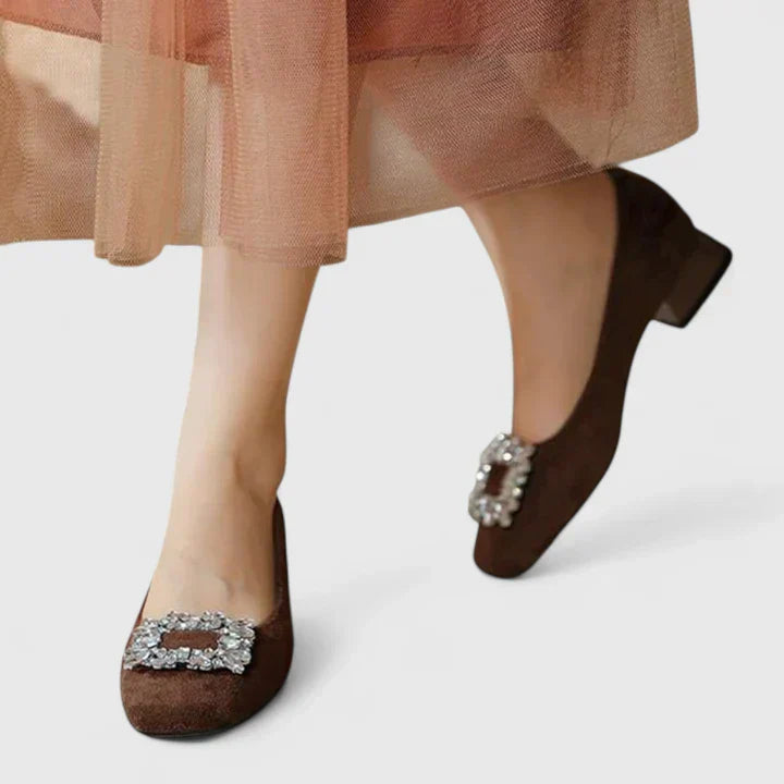 Juliane - Samt-Ballerinas mit Schmuckschnalle
