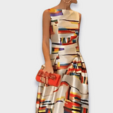 Babette - Buntes langes Kleid mit abstraktem Muster