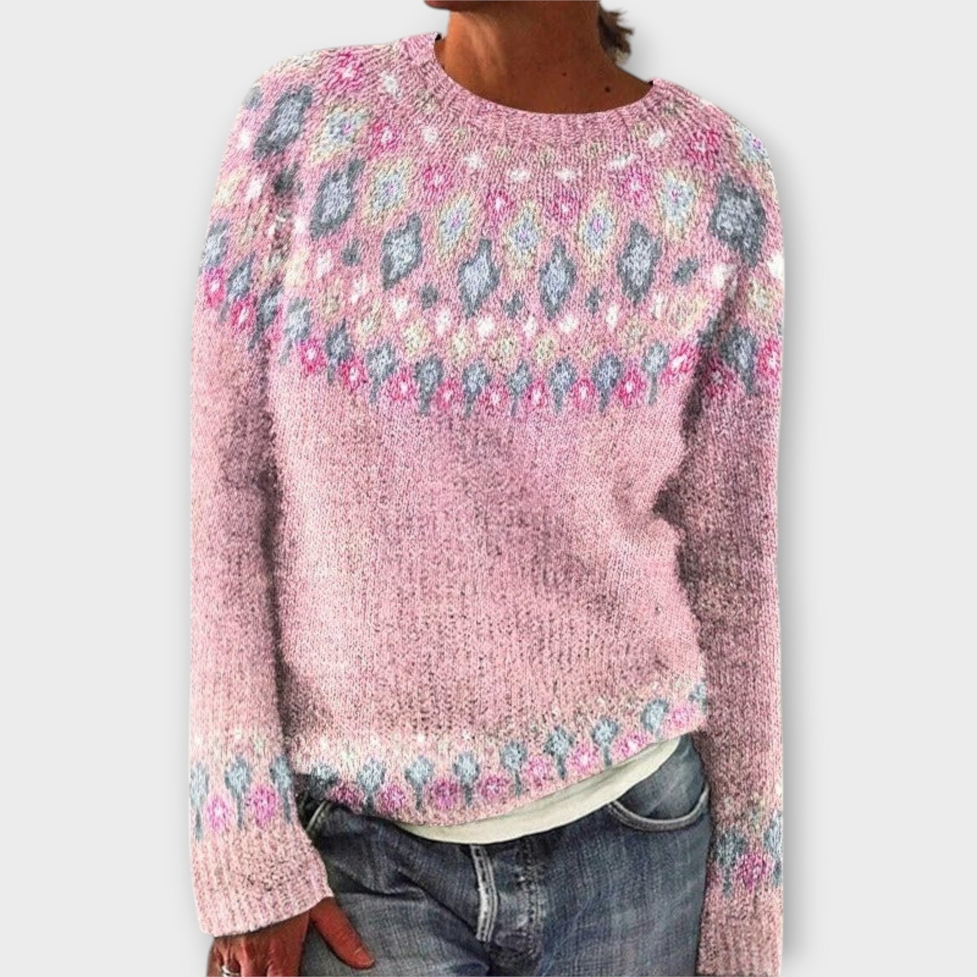 Devyn - Petrolfarbener kuscheliger Pullover mit Norweger-Muster