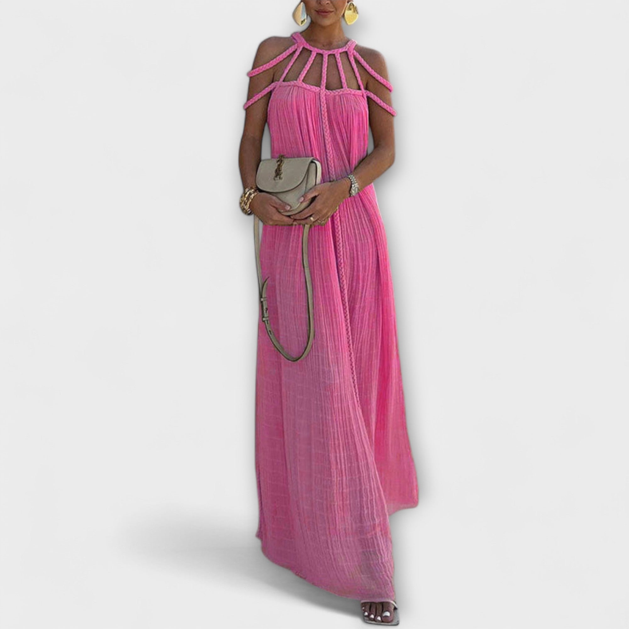 Briar - Beiges Maxikleid mit drapierten Zöpfen