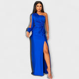Elisa - Petrolfarbenes One-Shoulder-Kleid mit Raffung