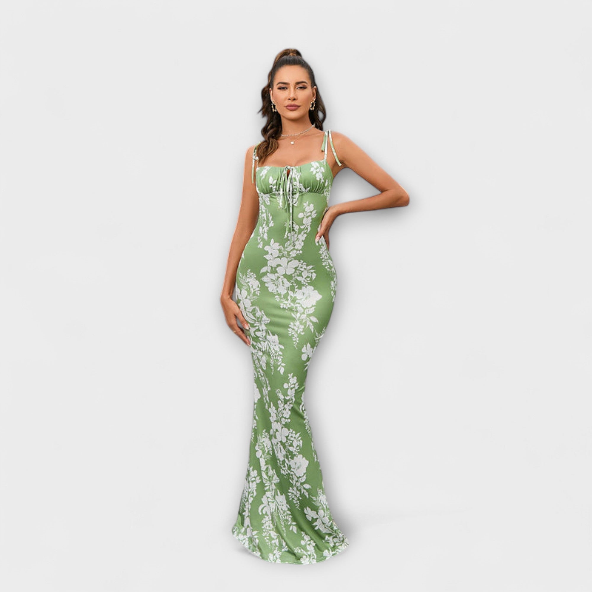 Thalia - Dunkelgrünes Maxikleid mit Blütenmuster