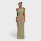 Erica - Olivgrünes Maxikleid mit Drapierung