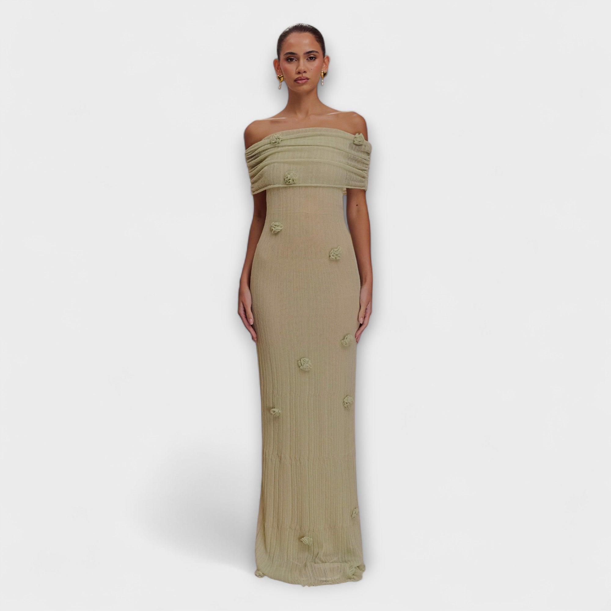 Erica - Olivgrünes Maxikleid mit Drapierung