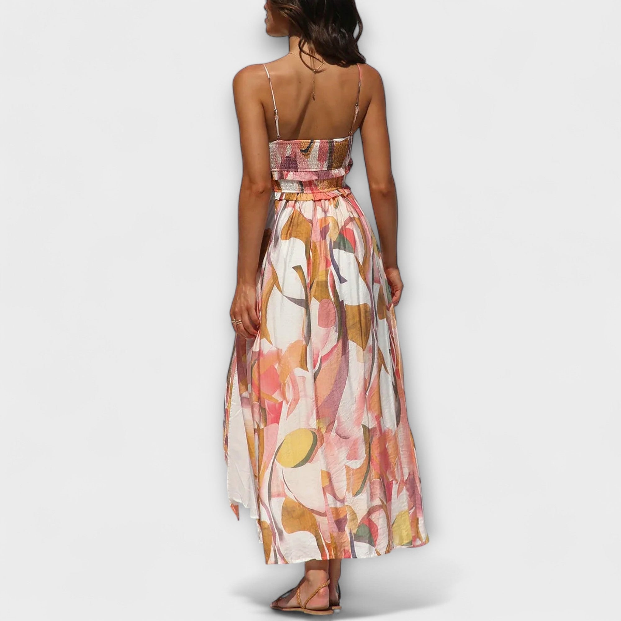 Annalise - Buntes bedrucktes Maxikleid mit Schlitz