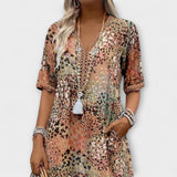 Maja - Braunes Sommerkleid mit Blütenmuster