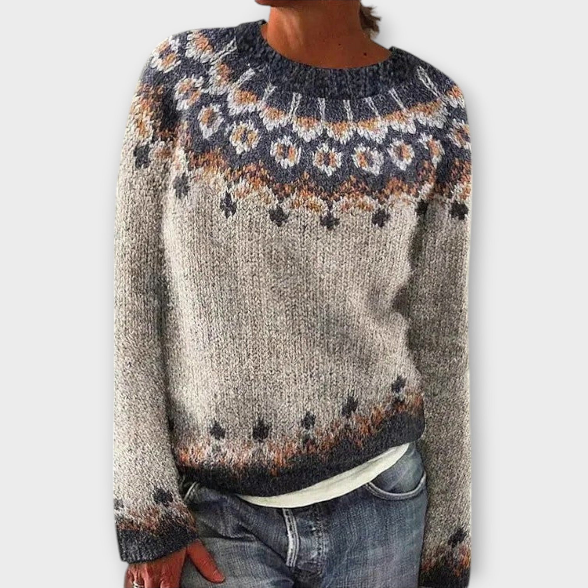 Devyn - Petrolfarbener kuscheliger Pullover mit Norweger-Muster