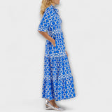 Sofia - Blaues Midikleid mit Kettenmuster
