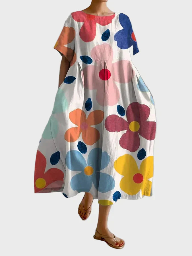 Limettengrünes Kleid mit Blumenmuster