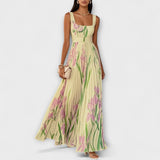 Penélope - Cremefarbenes Chiffon-Maxikleid mit Blüten