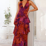 Marina - Rotes elegantes Langkleid mit Blüten