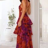 Marina - Rotes elegantes Langkleid mit Blüten