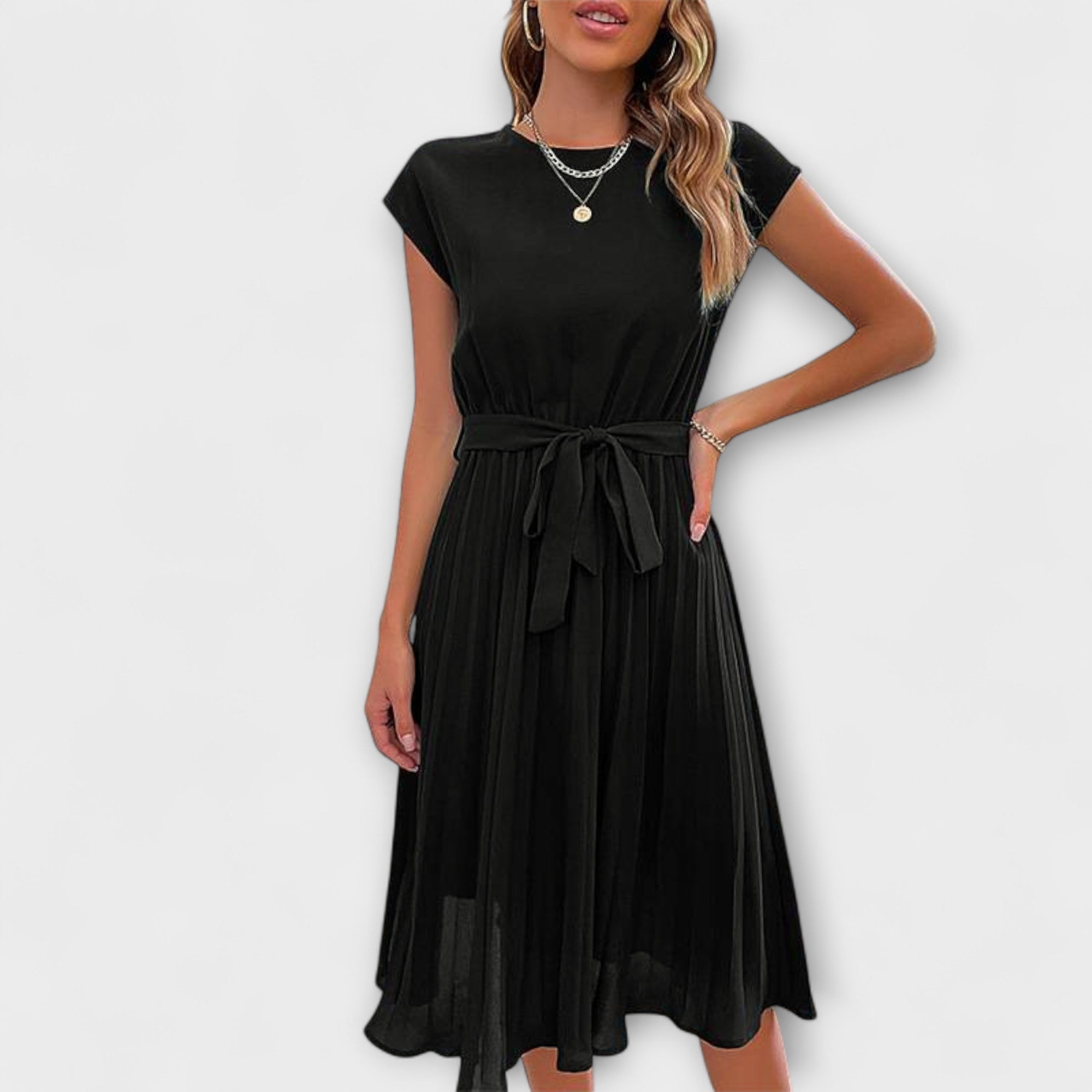Elegantes dunkelgrünes Midikleid mit Bindegürtel