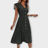 Schickes rotes Polka-Dot-Midikleid mit Knopfleiste