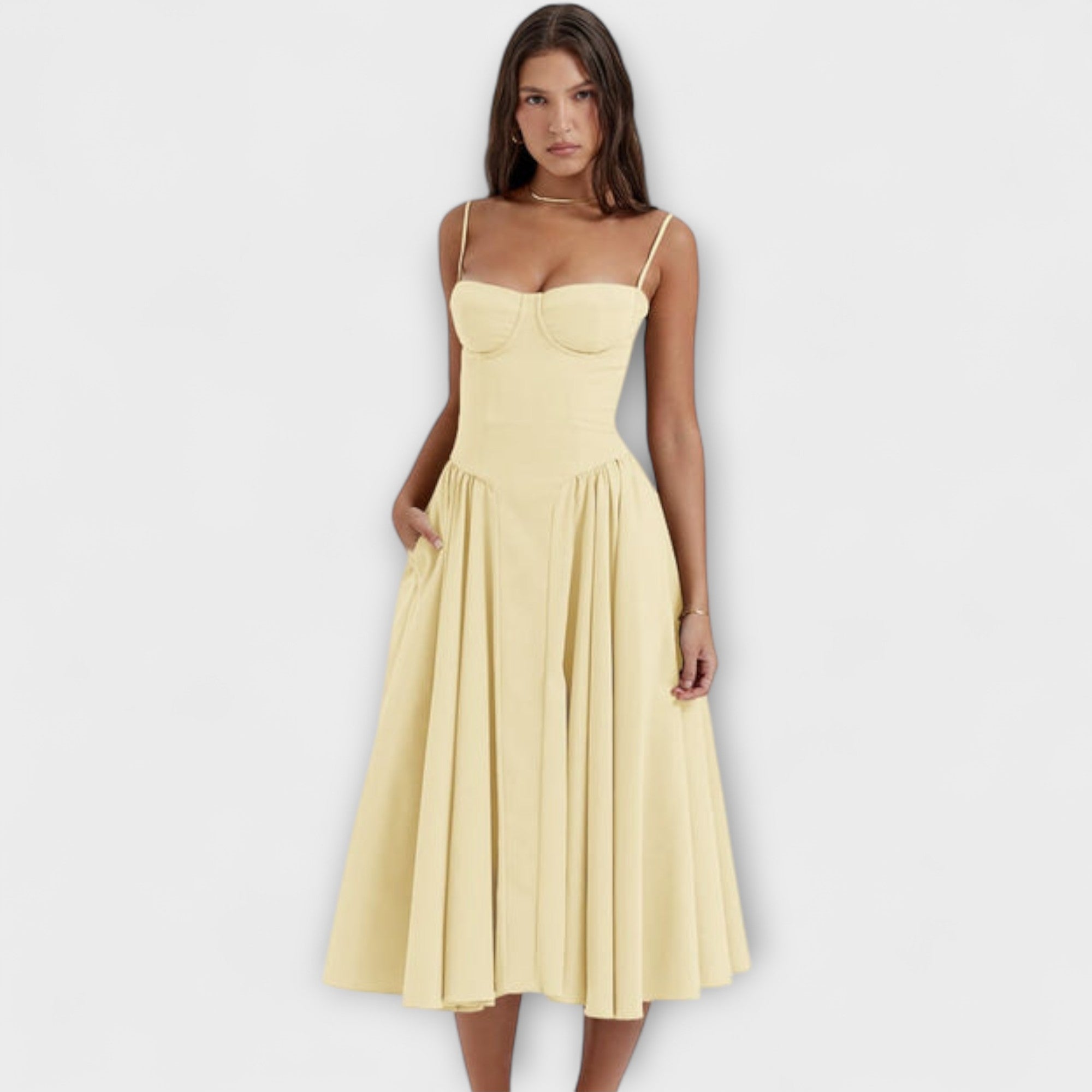 Rosalie - Salbeigrünes ärmelloses Korsettkleid