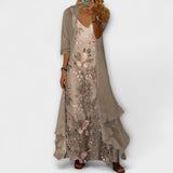 Mara - Graugrünes Maxikleid mit Jacke (2-teiliges Set)
